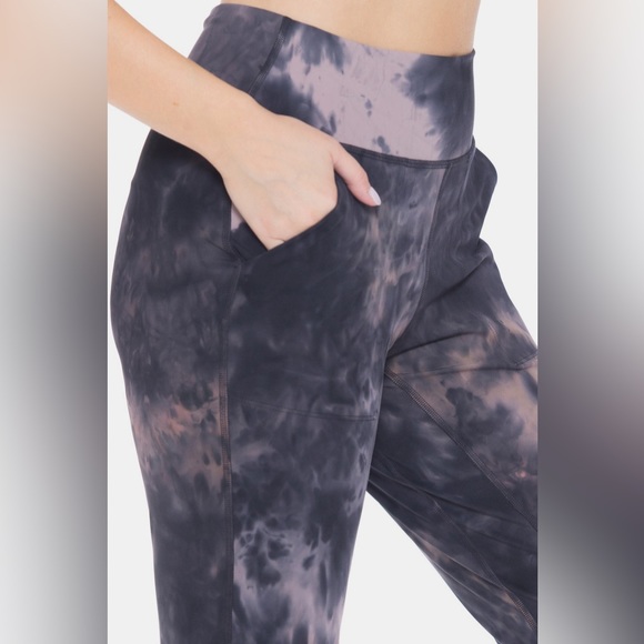 NEW Leggings Depot Purple Tie Dye High Waisted 7/8 Length Cropped Jogger Legging - Picture 5 of 8